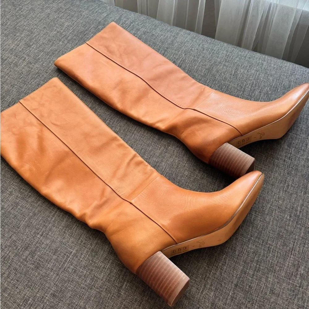 J. CREW Tall Slouch Leather Willa Boots in Burnished Sand Size 6